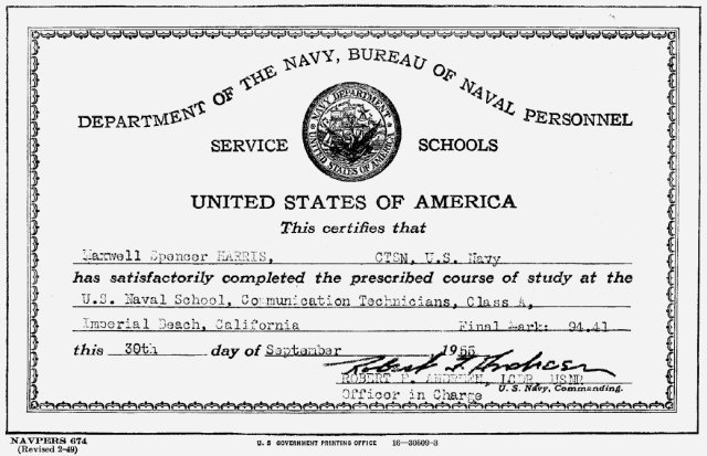 Imperial Beach (IB) Advanced Class 27B-55(R) July 1955 - Instructor CTC R.W. Jones