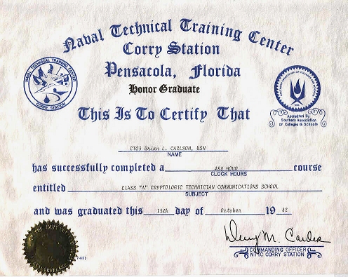 Honor Graduate Certificate 1982